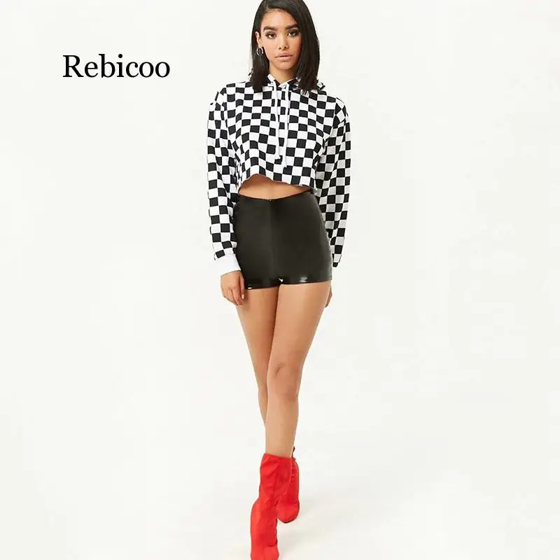 Осенняя Толстовка Harajuku Женская толстовка женские черные белые клетчатые