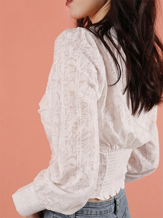 Женские блузки весна 2020 новинка прозрачные белые с высокой талией длинным