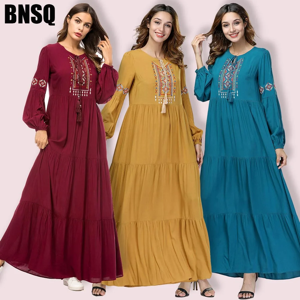 BNSQ плюс размер abaya мусульманское длинное платье для девочки без хиджаба