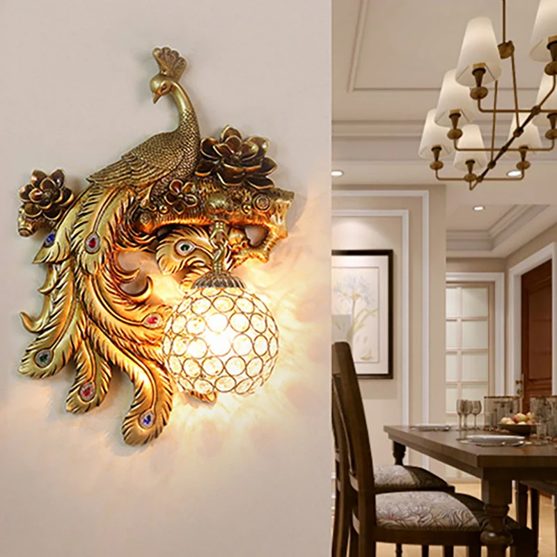 

Nordic Retro Resin Wall Lamp Living Room Bedroom Sofa TV Background Wall Light Indoor Decor Lighting Peacock Resin Wall Sconce