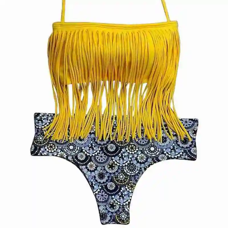 Женский купальник в богемном пляжном стиле с подвеской и кисточками Раздельный