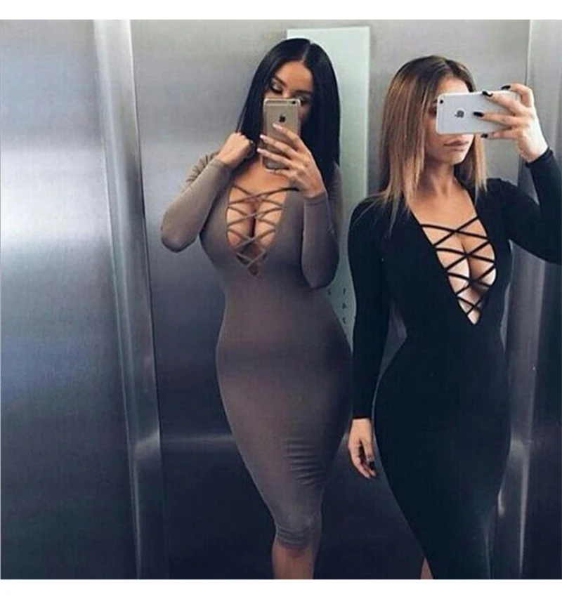 Модное сексуальное женское вечернее платье черного цвета облегающее с v образным