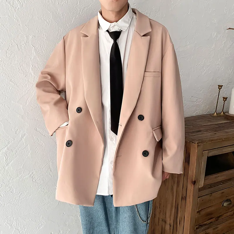 Korean New Men Blazer Black Oversized Blazer Masculino Casual Student Men Blazer hombre - Цвет: Бежевый