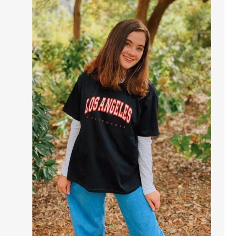 

Los angeles fashion manga short tshirt eua letter female print t summer shirt y2k casual top oversized t shirt