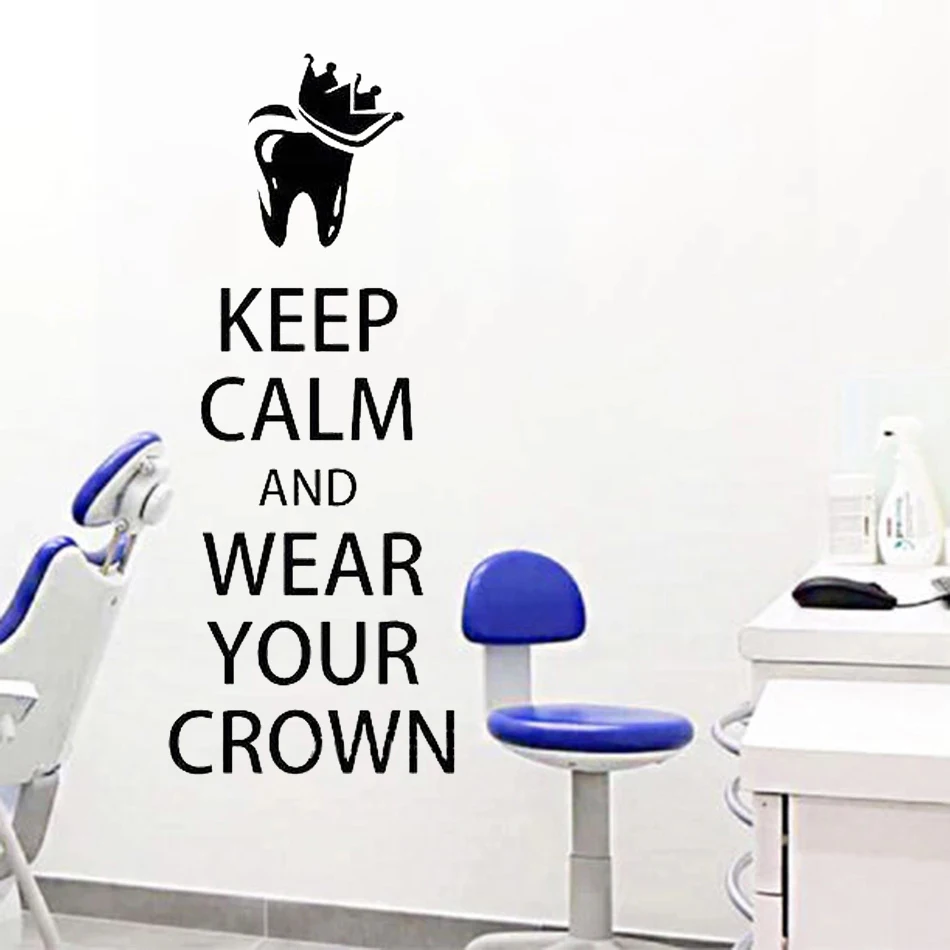 

Dentist Office Wall Decals Murals Keep Calm Crown Decor Teeth Dentistry Gift Vinyl Design Bathroom Stickers Decoration DW9500