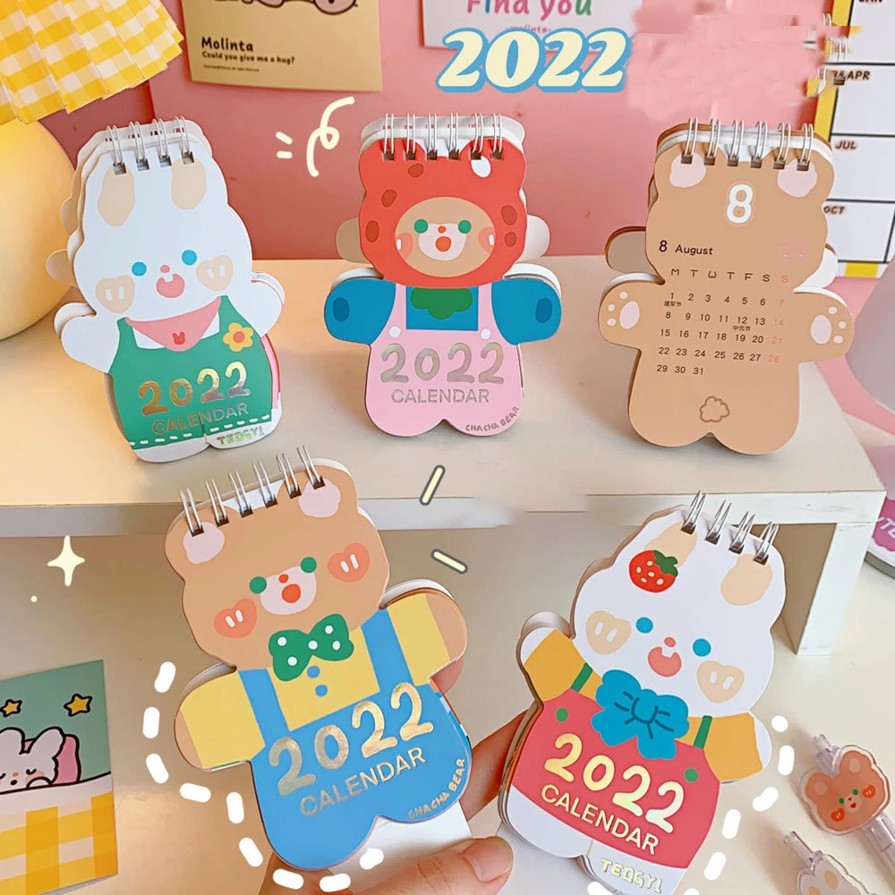 

1 шт., милый Настольный календарь 2022, медведь, мультяшный Настольный планер, украшение, канцелярские принадлежности
