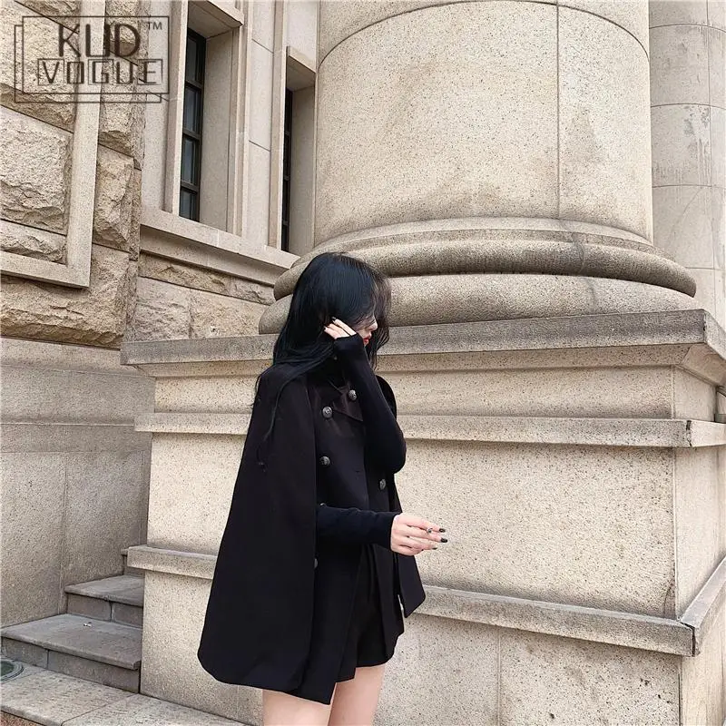 

Women Winter Coat Double Breasted Gothic Cloak Blazer Black Woolen Jacket Coat Long Sleeve Loose Capes Fashion Ponchos Autumn