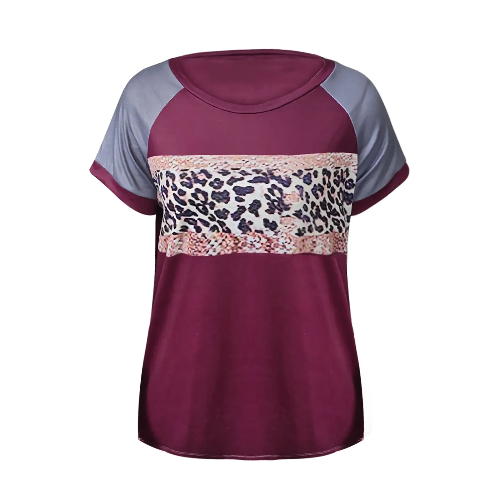 

T Shirt For Women 2021 Casual Fashion Leopard Print Splicing Round Neck Short Sleeve T-shirt Camisas De Mujer