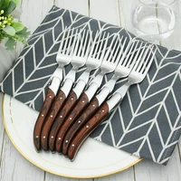 2 6pcs laguiole dinner forks long handle wood steak fork set four times solid wooden forks stainless steel dinnerware cutlery