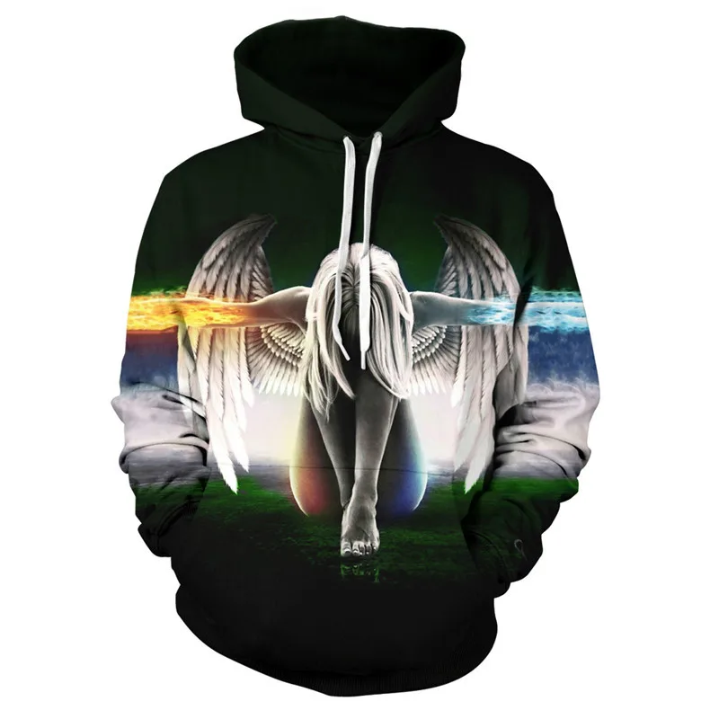 

2020 New 3D Angel Wings Men Hoodies Casual Sweatshirts Fashion Print Hoodies Personality Creative Sweatshirt With Cap Sportwear