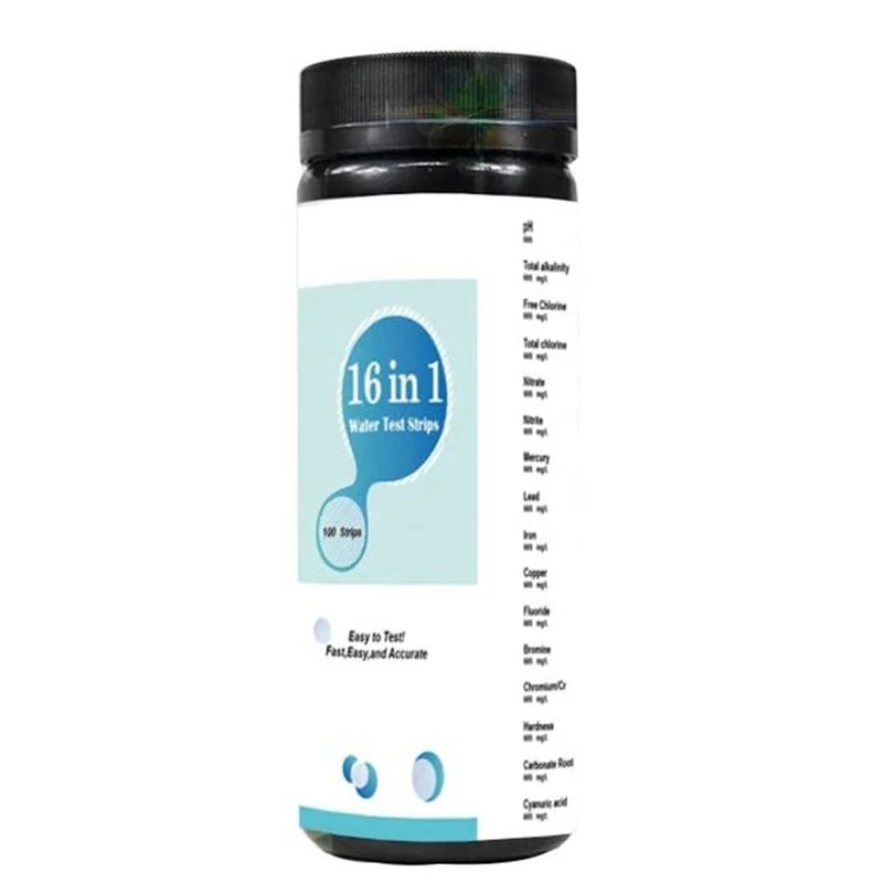 

100PCS 16-In-1 Drinking Water Quality Test Strip Tap Water Quality Test Papers For Pool Water Aquarium Testing PH Level-ABUX