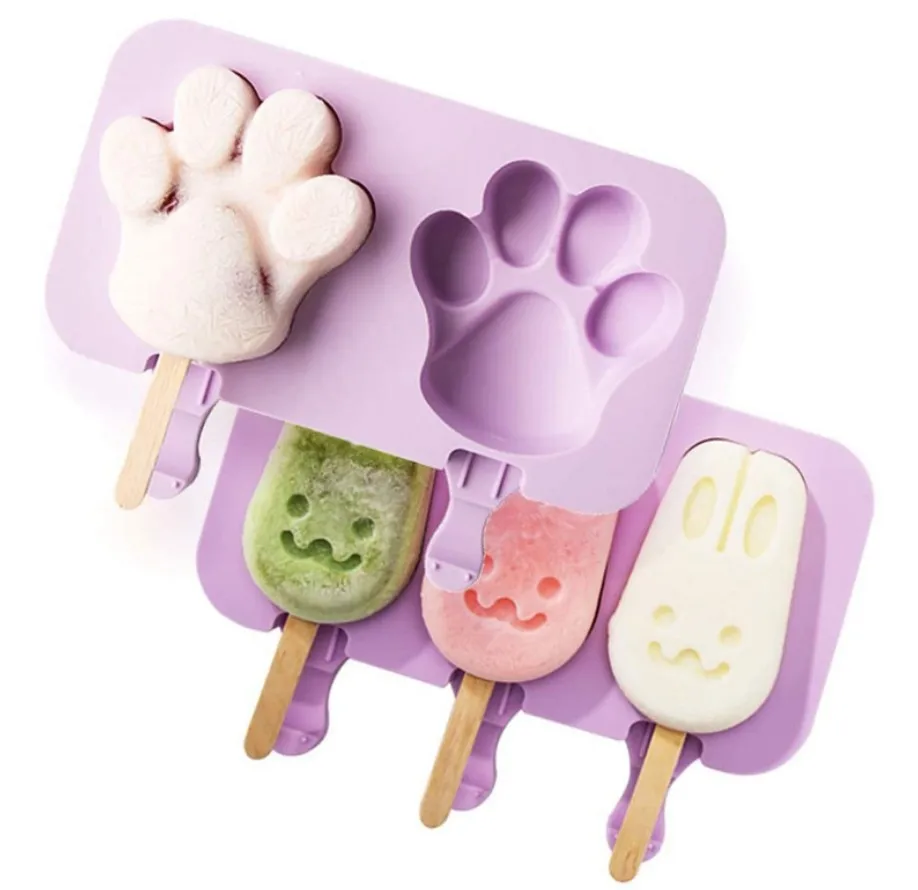 

SILIKOLOVE Cute Cartoon Ice Cream Mold Silicone Popsicle Mold Reusable BPA-Free Ice Pop Mold With Lids and Sticks