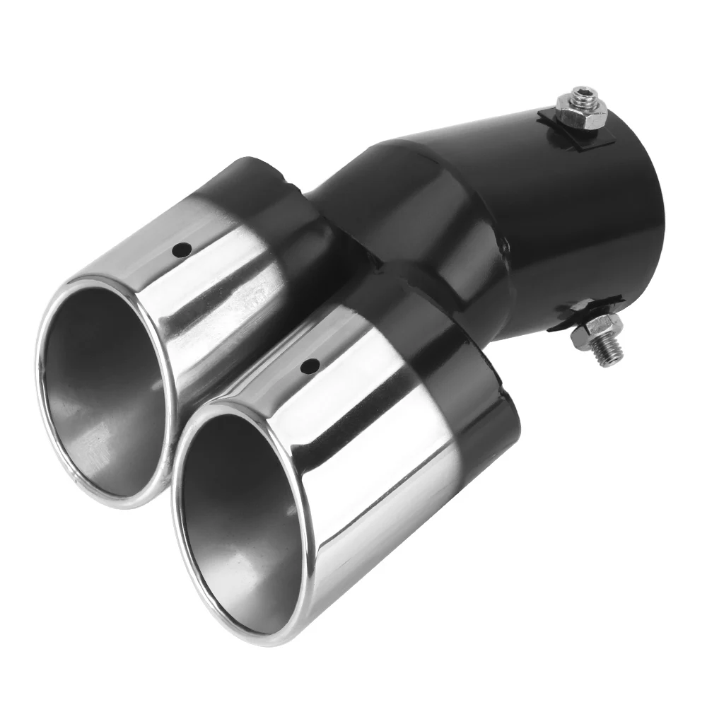 

Car Decoration Chrome Tail Pipe Car Exhaust Trim Muffler Pipe Tail Stainless Steel Curved Double Outlet Car Styling Universal