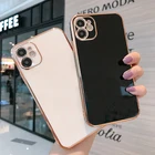 Чехол с позолотой для iPhone 12 Pro Max, 8 Plus, 7, XR, XS, X, 11 Pro Max, SE 2020, силиконовый, однотонный