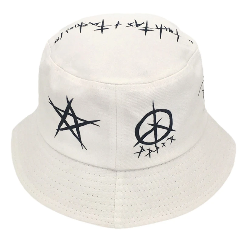

Unisex Black White Graffiti Letters Bucket Hat Ulzzang Hip Hop Fisherman Cap