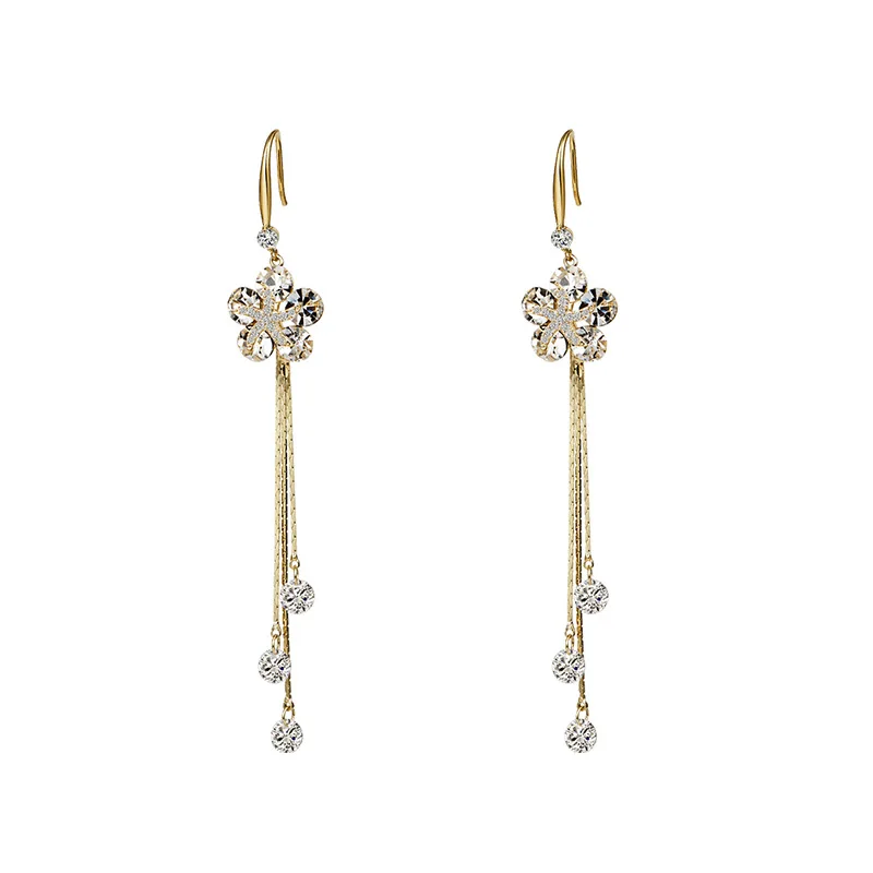

New 2021 Long Tassel Earrings for Women Fashion Flower Crystal Geometry Gold Drop Dangle Earrings Female kolczyki Jewelry
