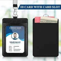 10pcslot leather card holder with lanyard work name business card cover women men bank credit card holder identity badge wallet