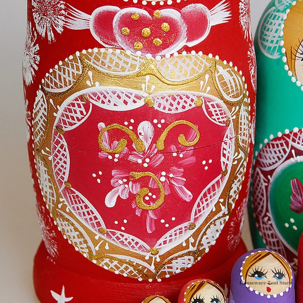 

10 Layers/Set Russian Matryoshka Christmas Decoration Cute Baby Wooden Handmade Russian Matryoshka DIY Gift Children Toys