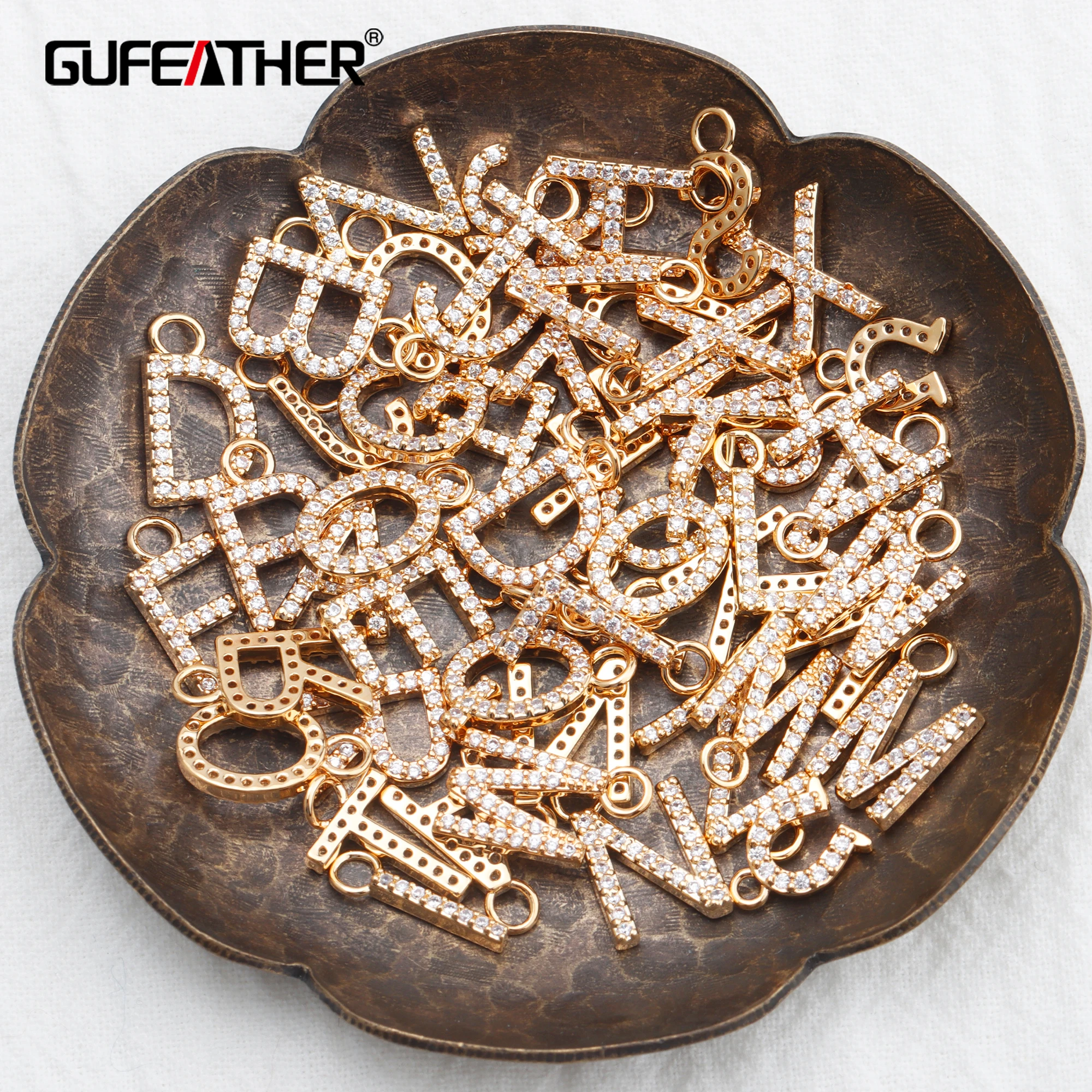 

GUFEATHER M802, ювелирные аксессуары, позолоченные 18k, 0,3 микрон, буква алфавита, diy Цирконий Подвески, diy серьги, 10 шт./лот