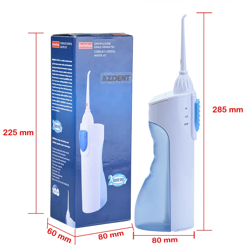 

AZDENT Electrical Water Oral Irrigator LV800 3 Modes Dry Battery Dental Cleaner Cordless Water Teeth Washer 2 Jet Tip Adult Kid