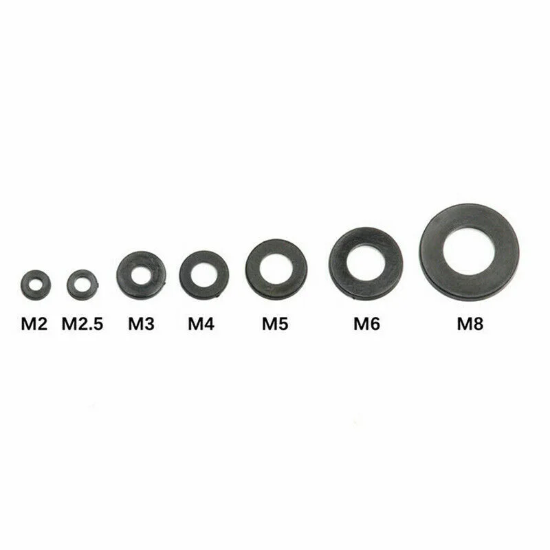 

364pcs Black Flat Washer Screw Bolt Insulation Gasket Ring Assortment For M2-M8 For Electrical Connections