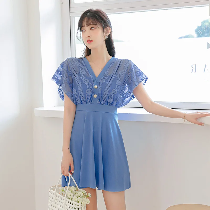 Новинка 2021 корейский цельный купальный костюм Женская однотонная купальная