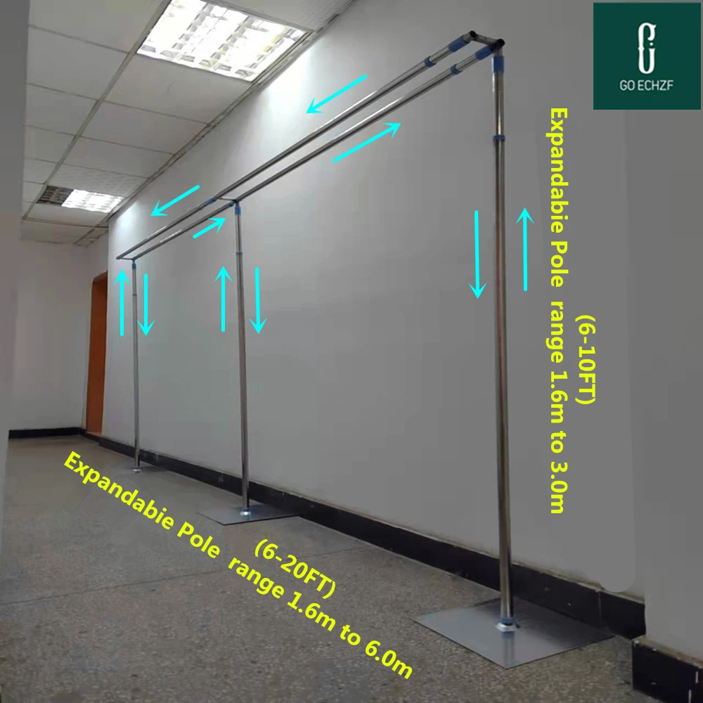

3MX6M Doubled Hanger Wedding Backdrop Stand with Expandable Rods Backdrop Frame Adjustable Stainless Steel Pipe Wedding Props