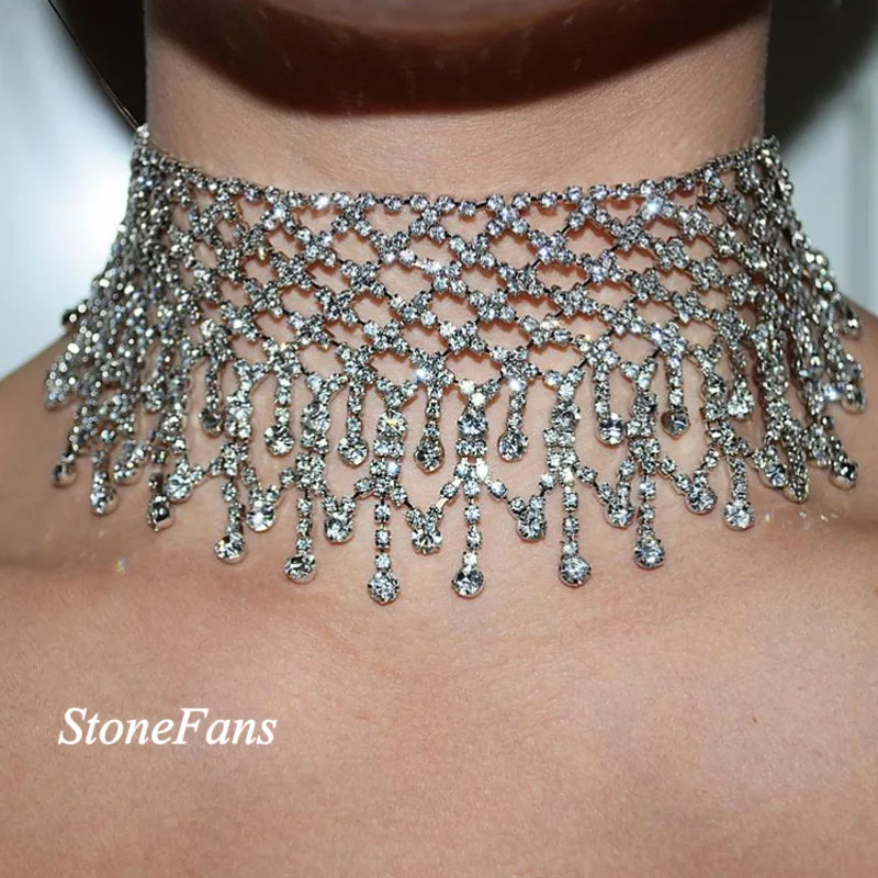 Многослойный чокер Стразы с кисточками эффектные ожерелья для женщин Модные