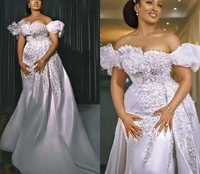 2022 pearls mermaid wedding dresses bride gowns with detachable train african off the shoulder beaded appliques robes de mari%c3%a9e