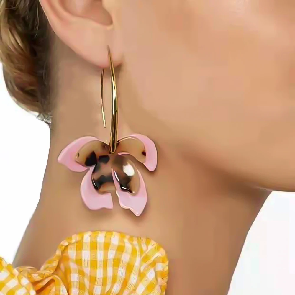 YMYW акриловой смолы ацетат серьги в виде листиков Панциря Черепахи модные