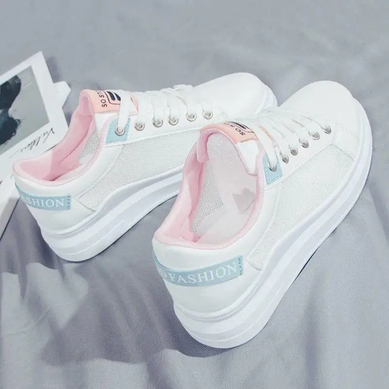 

Shoes Tennis Female All-Match Casual Sneaker Round Toe Wedge Basket 2021 New Breathable Small Sports Summer Fretwork PU Solid Sp