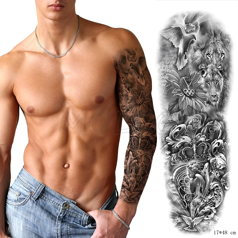 Full Arm Waterproof Temporary Tattoo Sticker Bird Flower Eye Owl Letter Large Fake Tatoo Stickers Flash Tatto To Man Woman Kid | Красота и