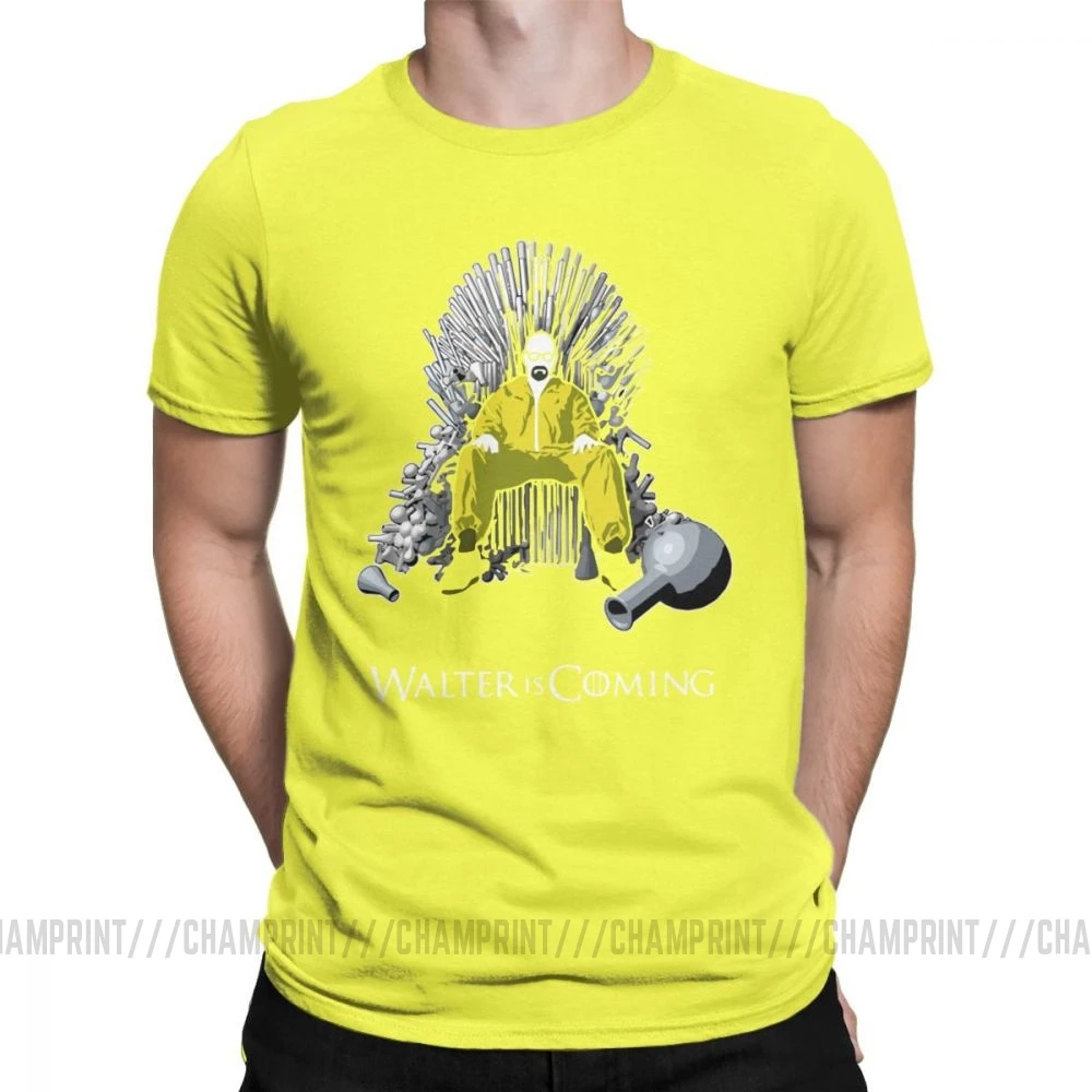 Walter Is Coming Breaking Bad X Game Of Thrones мужские Футболки Уличная хлопковая футболка с короткими рукавами классическая одежда - Цвет: Цвет: желтый