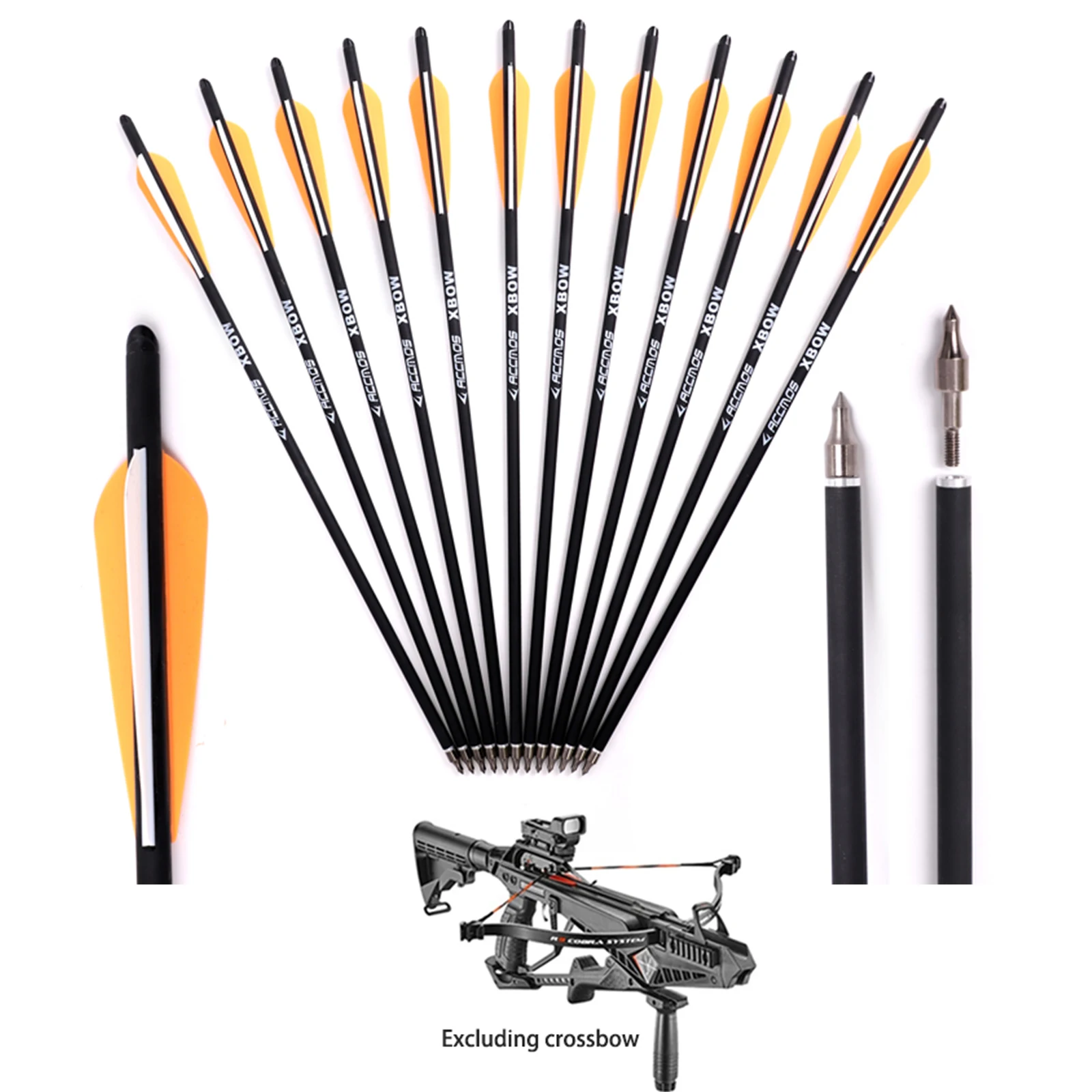 

12Pc 16/20 Inch Archery Carbon Crossbow Bolt Arrows Spine400 OD 8.8mm with Orange Yellow vanes Crossbow Bolt Arrow