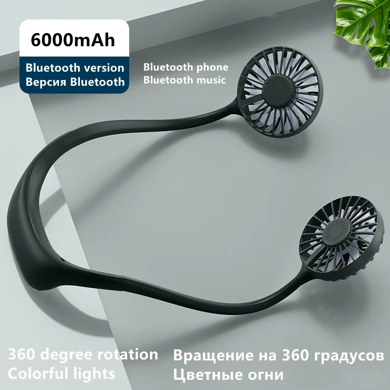 

Portable USB Cold Fan Air Cooler Mini Electric Bluetooth Rechargeable Mini Sport Hanging Dual Wind Head Neck Cooling Fan