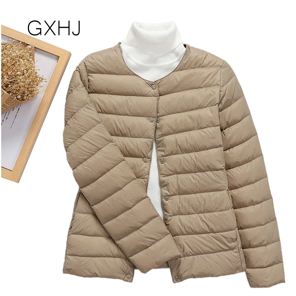 

women down coat 2021 new light and thin round neck down jacket women's warm liner short V-neck jacket winter LHJ252