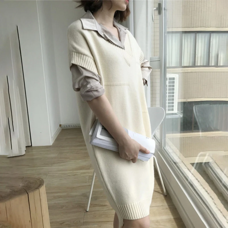 LANMREM 2020 весеннее Модное новое трикотажное платье без рукавов для женщин теплое