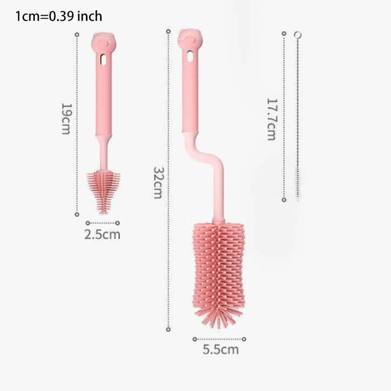 

= 3 Pcs Silicone Long Handle Cleaning Brush Sets for Baby Bottle Sports Water Bottle 360 Rotary Washing Bottle Glass Tube