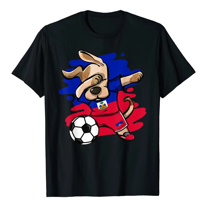 

2021 Men's Cotton T-shirt Summer Promotion Dabbing Dog Haiti Soccer Fans Jersey Haitian Flag Football Printed Casual Street Top