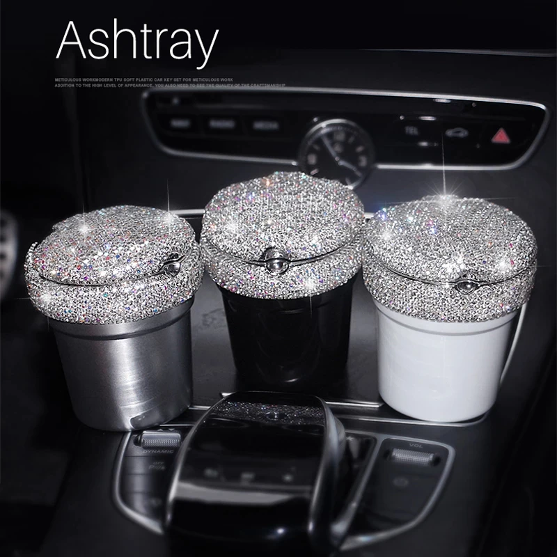 

XWH Crystal Rhinestones Car Ashtray Portable Cup Holder Metal Led Diamond Auto Ashtrays High Gifts