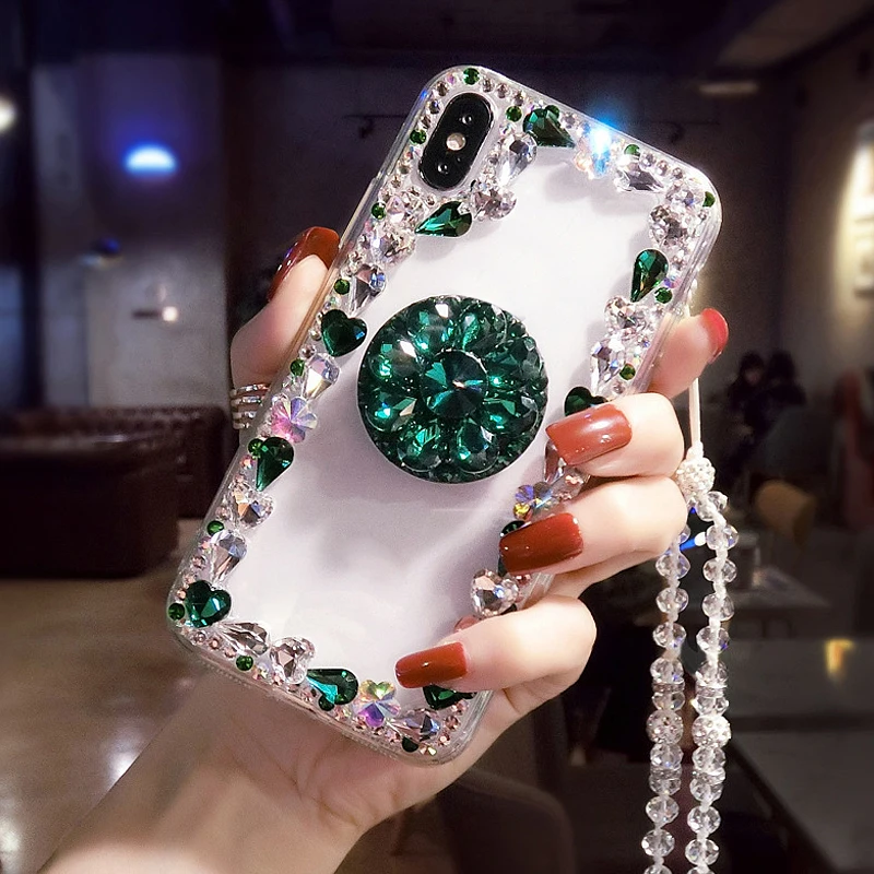 As the picture shows Чехол для iPhone 6, 7, 8 Plus, XR, X, XS MAX, корпуса для телефона, аксессуары, с ремешком, держатель, задняя крышка, чехол для женщин, девушек, алмаз, Capinha - Цвет: As the picture shows