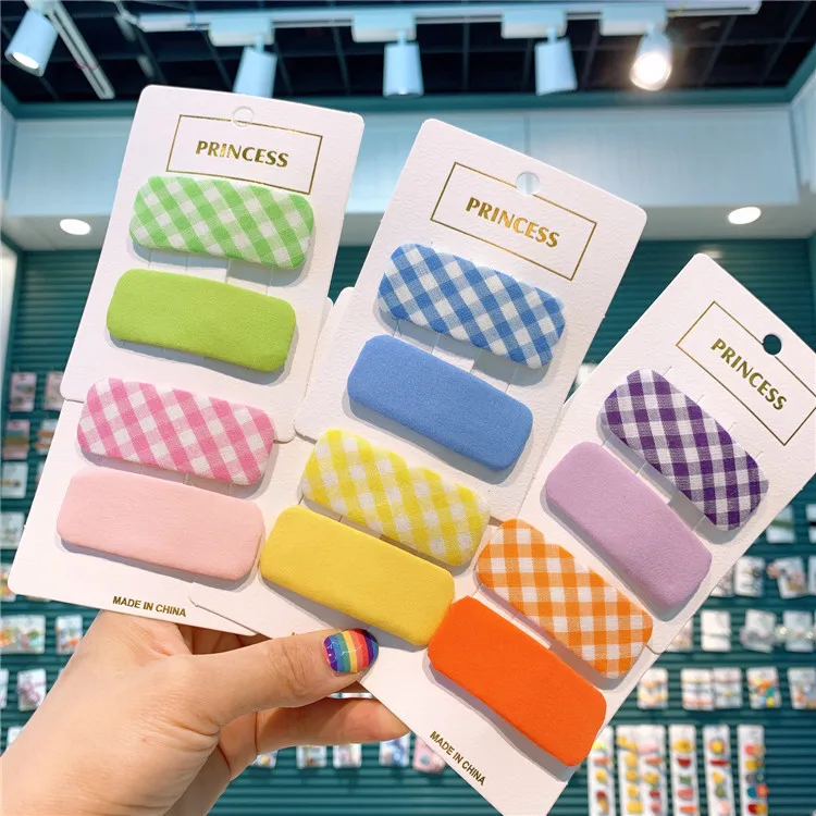 

Korean New Children's Cloth Plaid Hairpin Little Girl Sweet Solid Square Bb Clip Hairpin Trimming Clip Kids Hair Accessories
