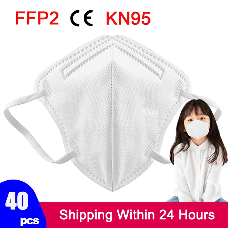 

40 Pcs FFP2 Kids Children Masks mascarillas KN95 masque CE maske Reusable Anti-flu 5 Layer Filter Face Mask For Boys Girls маска