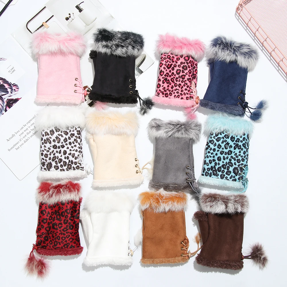 

Winter Warm Faux Rabbit Hair Gloves For Women Girls Mittens Fingerless Gloves Thicken Soft Stretch Gloves Keep Finger Warm