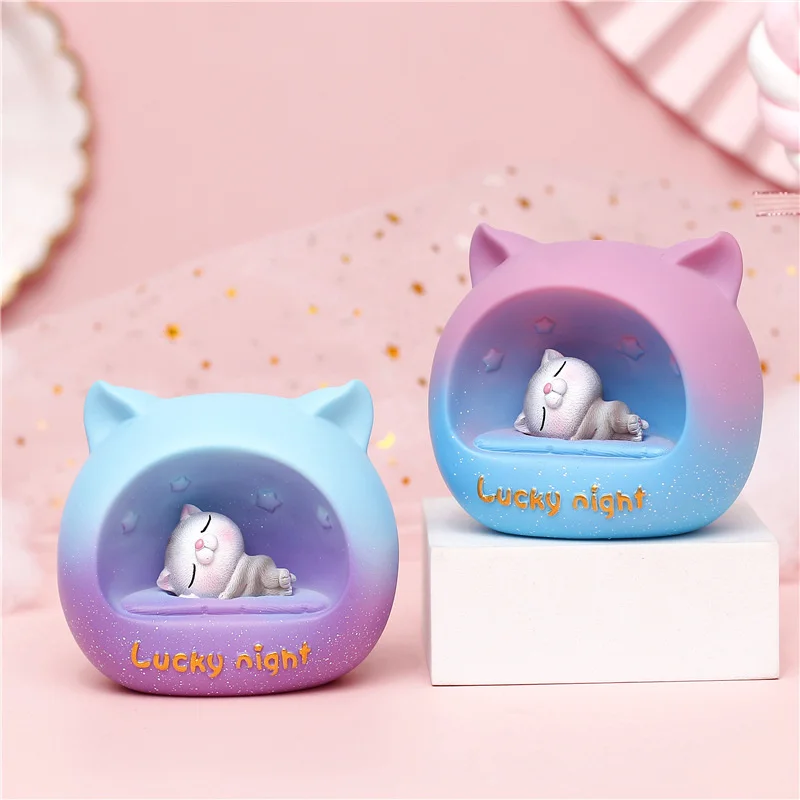 

Cute Animal Little Cat LED Bedside Night Lights Button Batteries Soft Silicone LED Lamp Lantern Gift Enamel Decorative Lamp