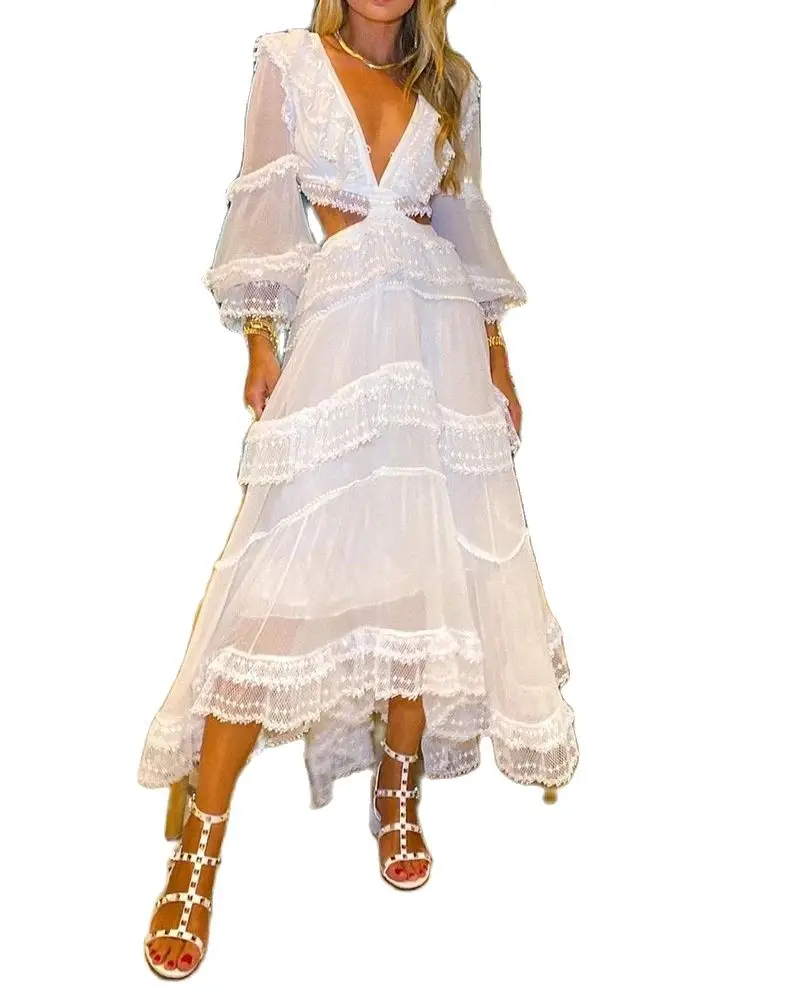 

European and American women's temperament commuter big lace retro palace waist dress slimming