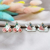 10pcslot diy jewelry accessories cartoon alloy dripping oil small pendant earrings keychain pendant cherry shoes rabbit