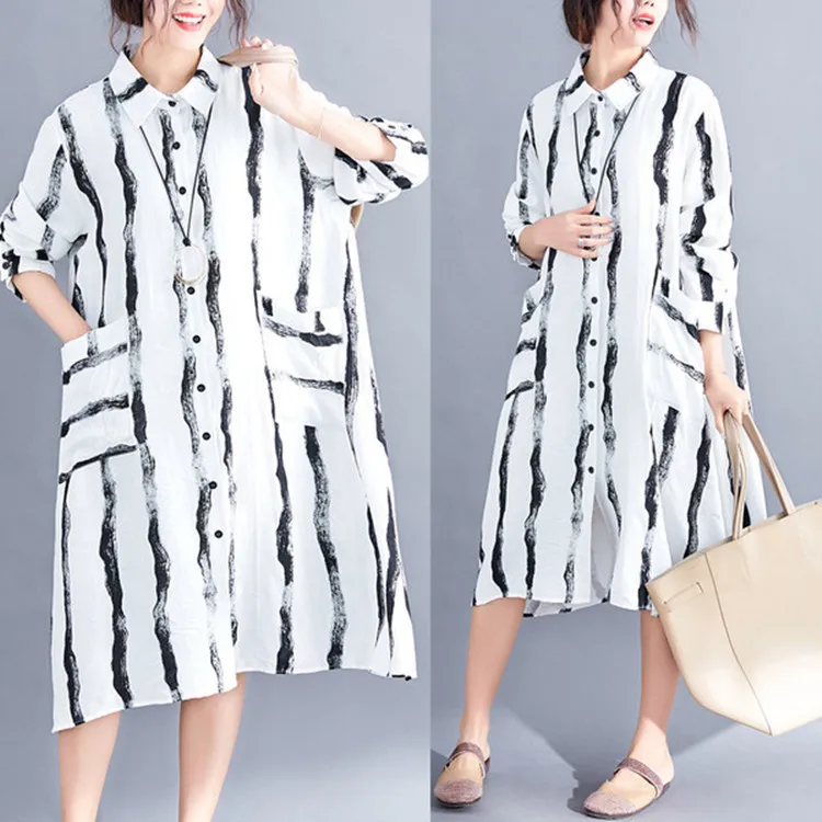 Фотосессия Текущая Весна 2022 Новый Стиль Артистичный Универсальная Рубашка для Женщин Плюс Размера Свободного Покроя с Принтом в Середине.