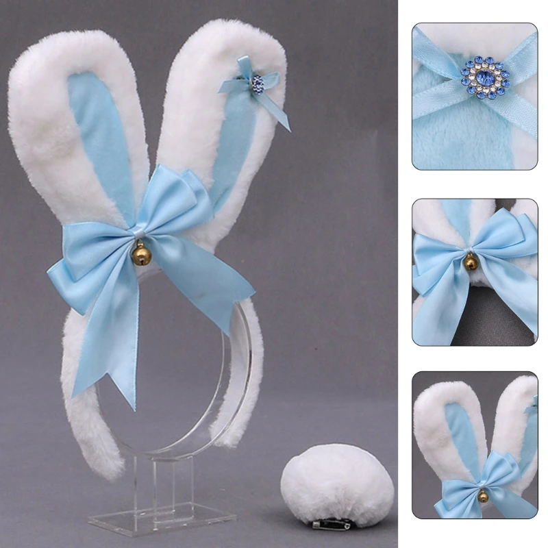 

Lolita Rabbit Cosplay Costume Set Bowknot Bunny Ears Headband with Furry Tail