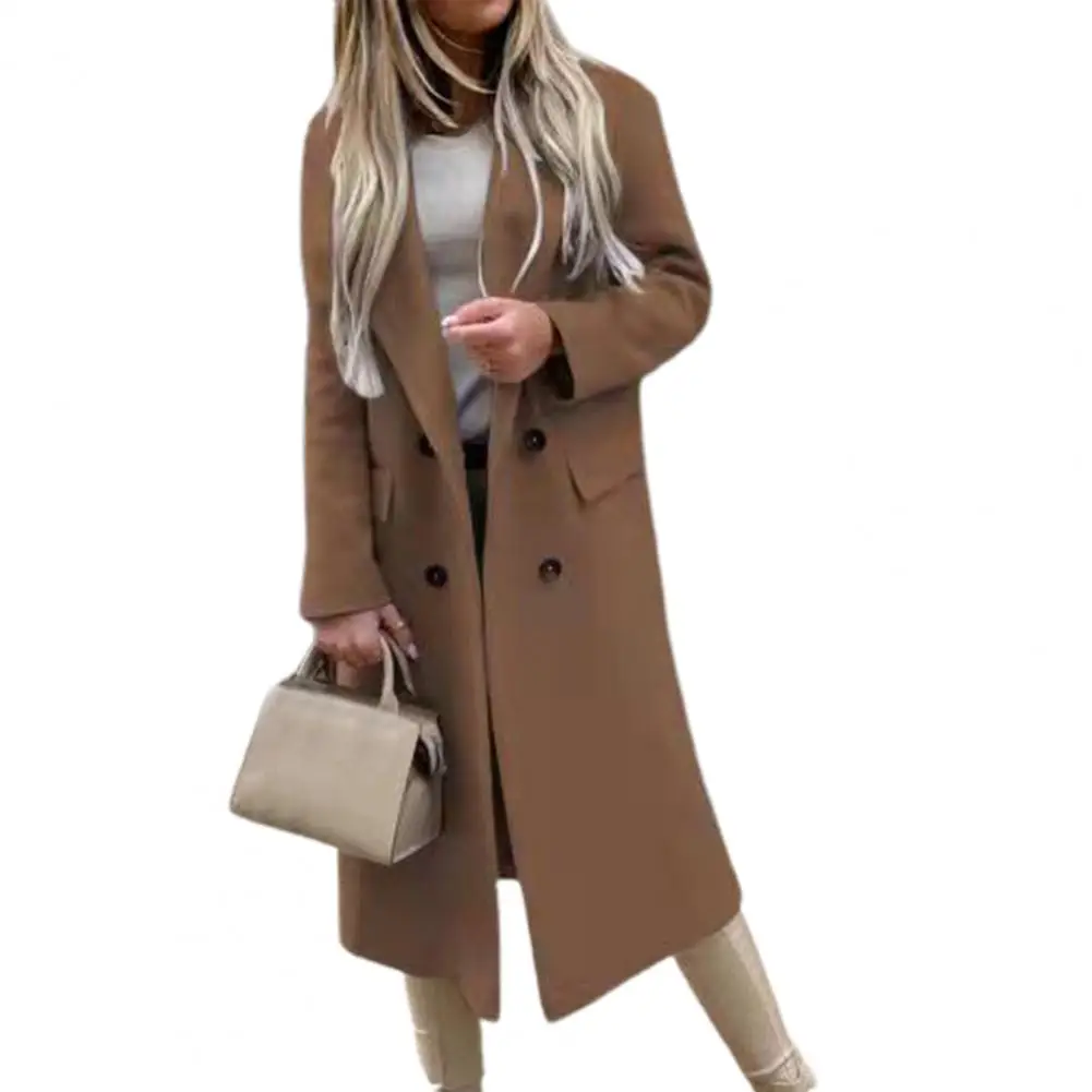 Women Oversize Coat Comfortable Solid Color Double Breasted Autumn Winter Warm Suit Collar Long Sleeve Long Coat for Daily Wear